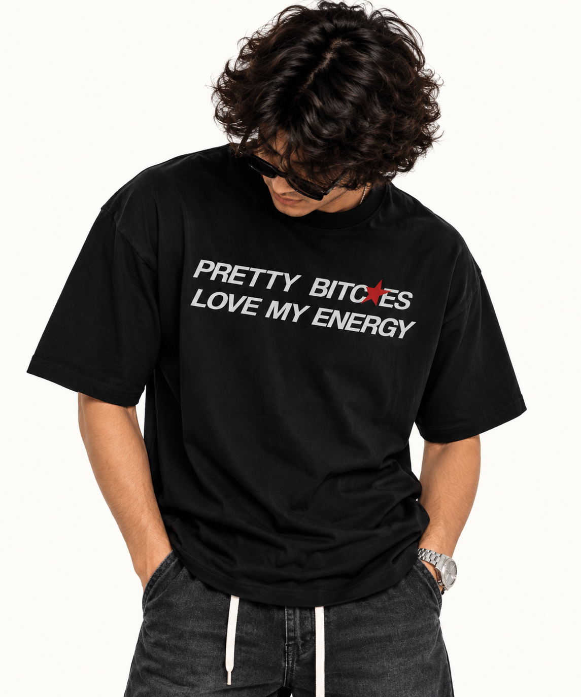 Pretty B★tches Love My Energy Oversized T-Shirt – Black | 100% Cotton