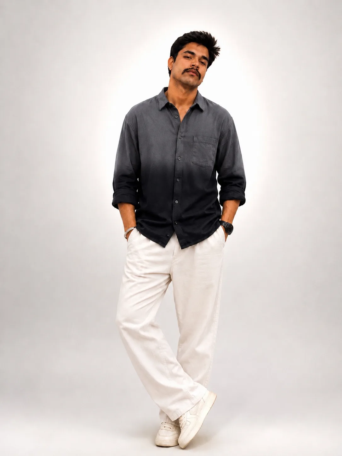 VM Clothes Ombre Black Shirt & White Trouser Co-ord Set for Men