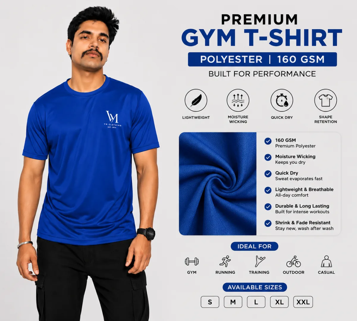 VM Premium Performance Gym T-Shirt – Royal Blue