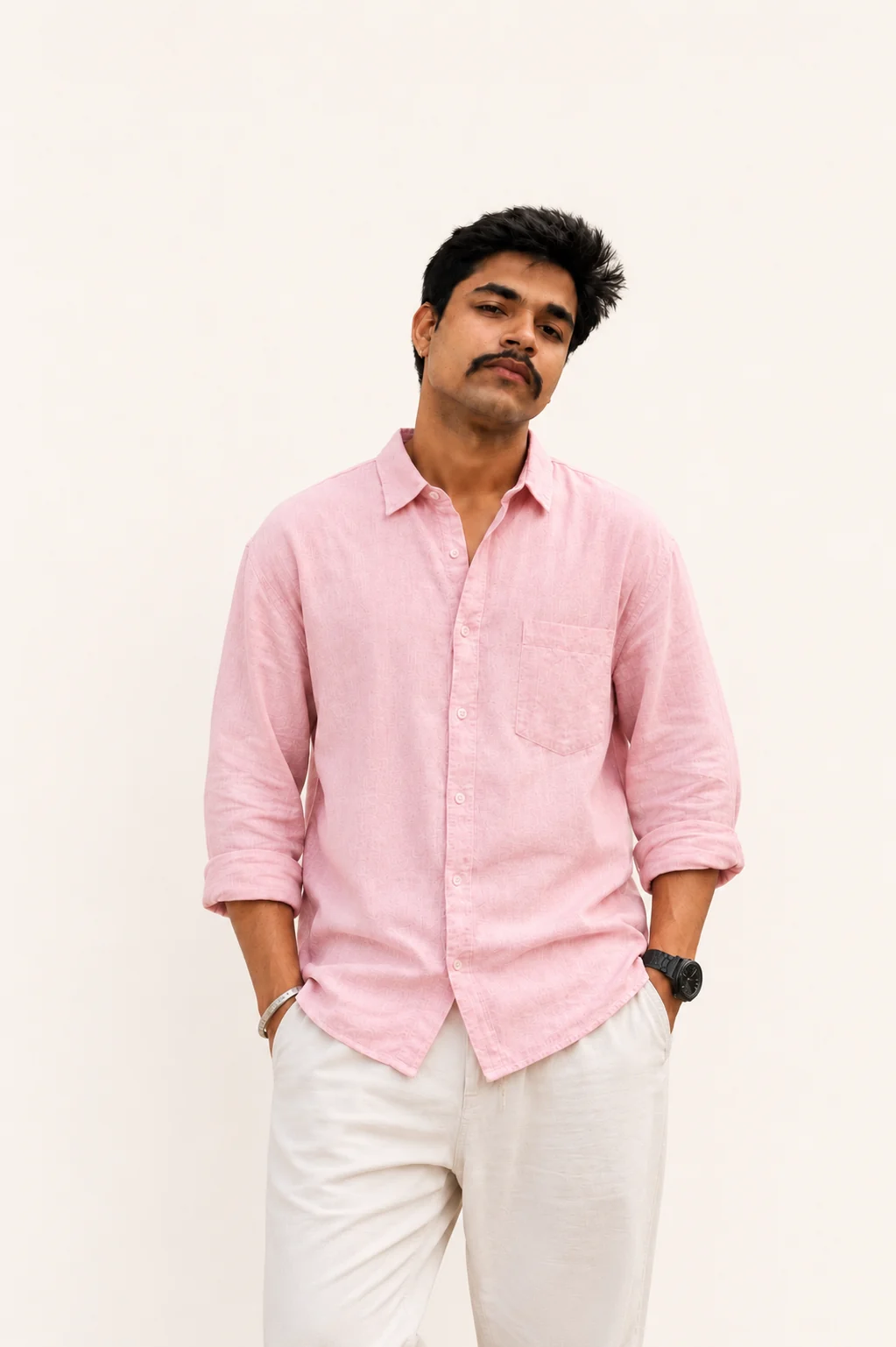 Blush Pink Linen Casual Shirt for Men