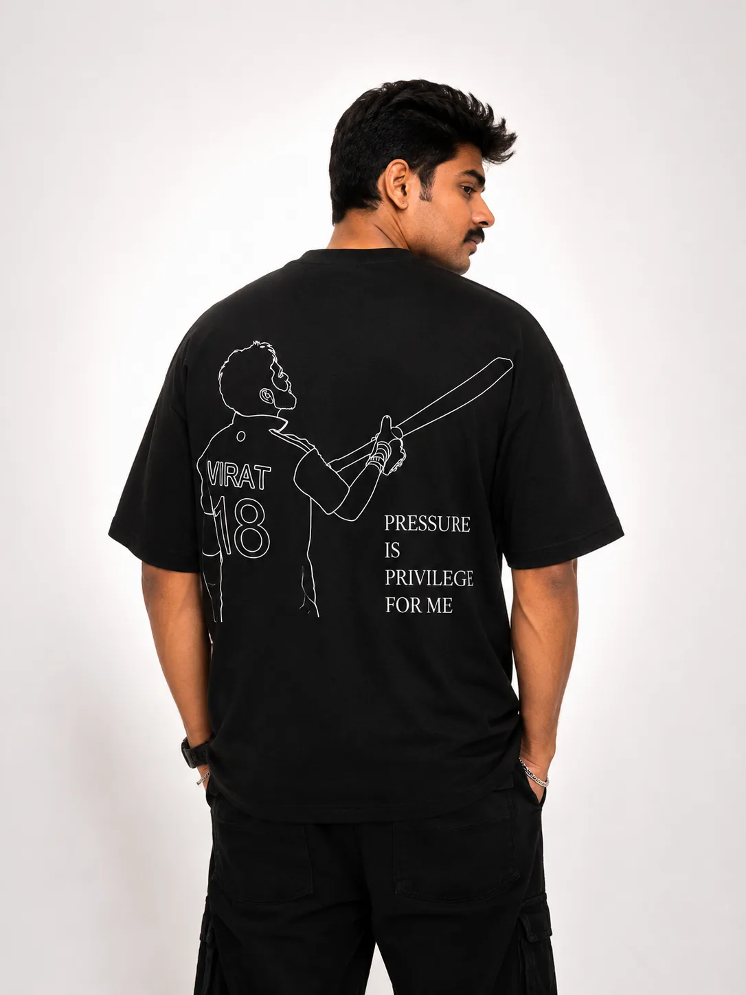 VM Clothing – Virat 18 Pressure Is Privilege Oversized Black T-Shirt