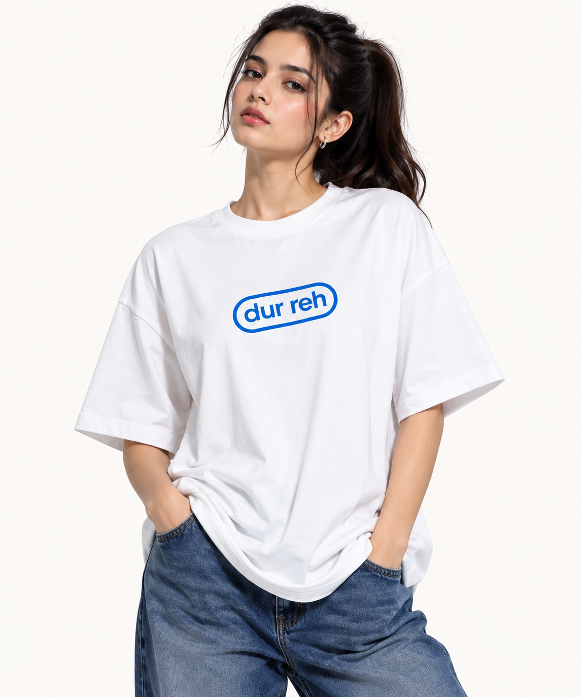 Dur Reh Oversized T-Shirt – White | 100% Cotton Minimal Desi Tee
