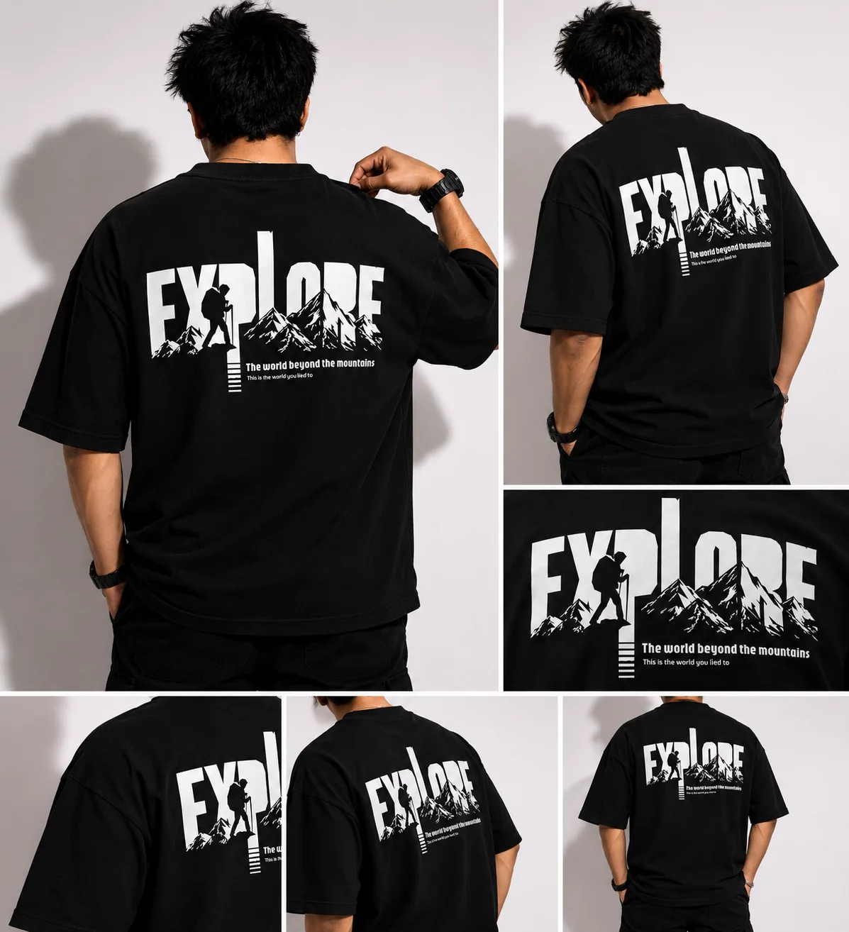 VM Clothing Explore Oversized T-Shirt for Men | Premium 220 GSM Cotton Back Print Tee | Drop Shoulder Streetwear Black Tshirt