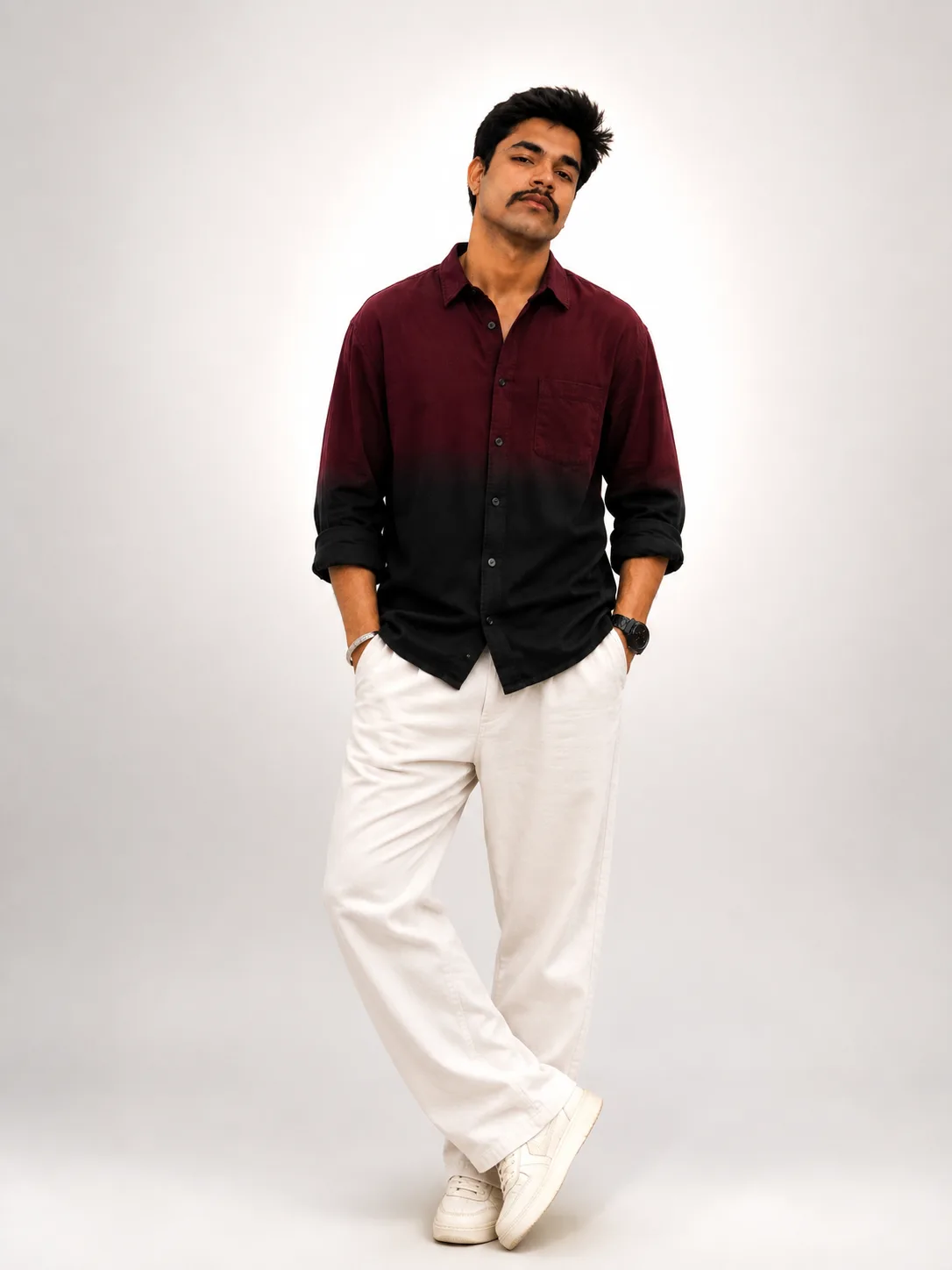 VM Clothing Ombre Maroon Black Casual Shirt for Men